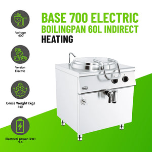 Base 700 Electric Boiling Pan 60L Indirect Heat
