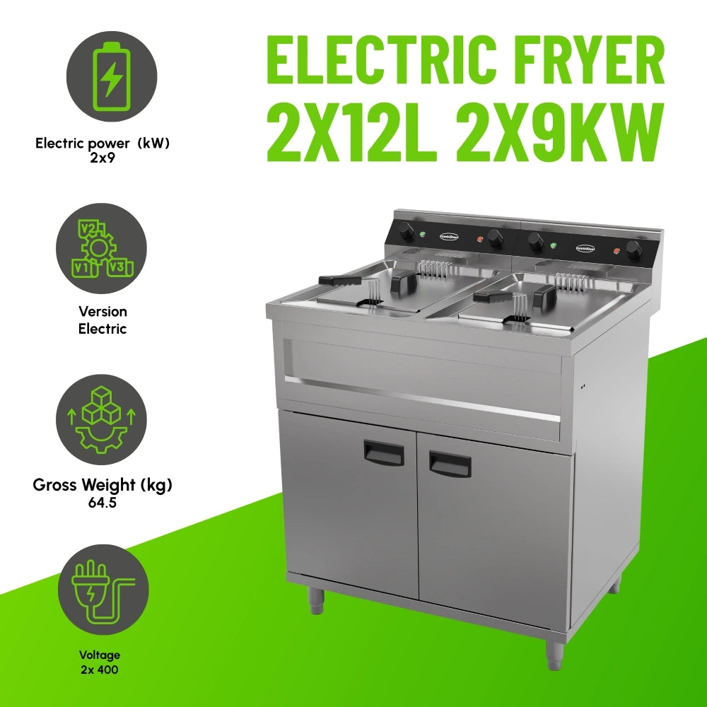 Electric Fryer 2x12L 2x9kW Twin Tank