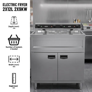 Electric Fryer 2x12L 2x9kW Twin Tank