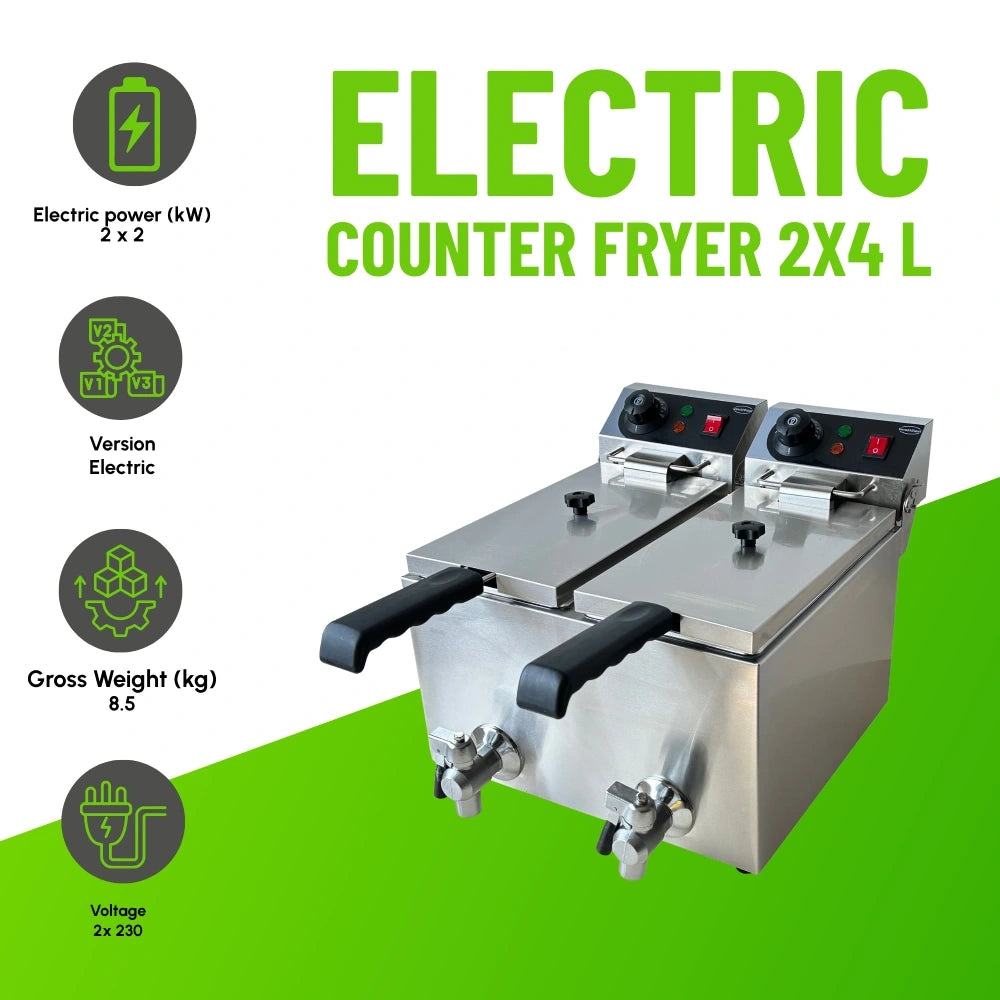 Electric Counter Fryer 2x4L Twin Tank