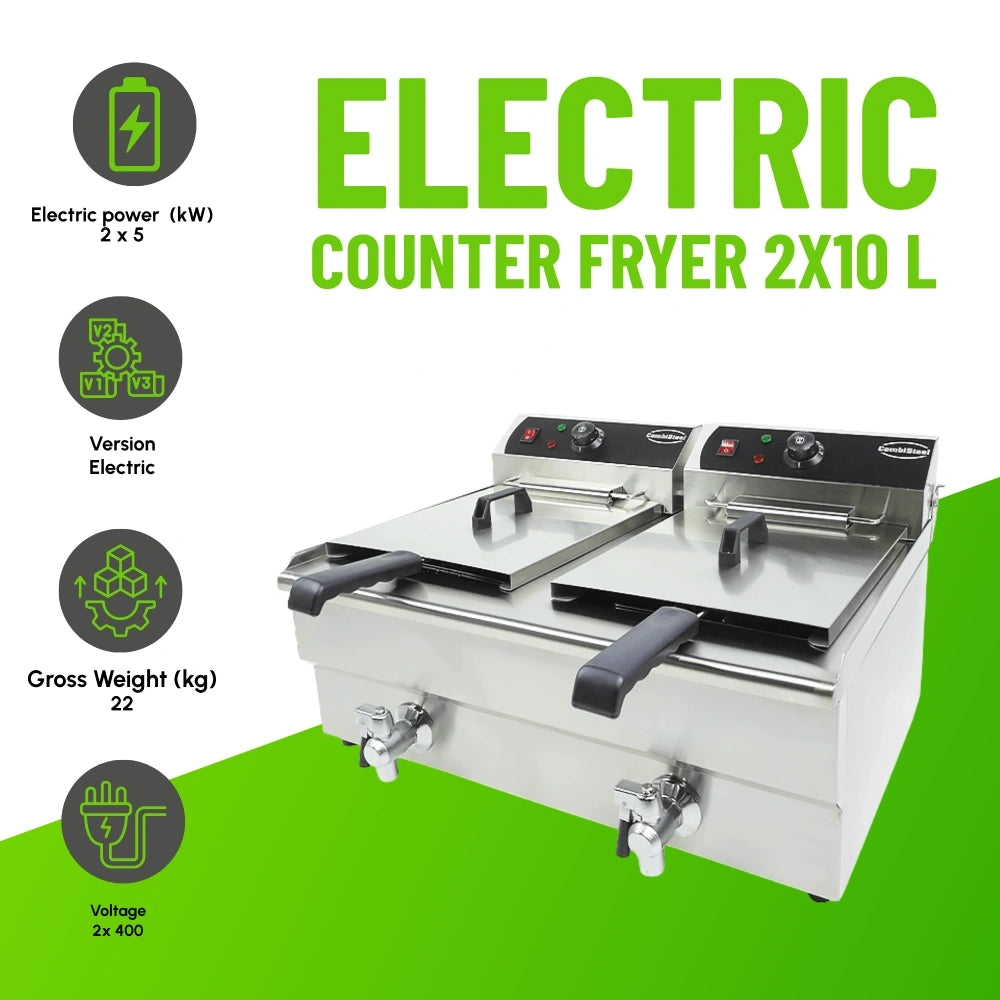 Electric Counter Fryer 2x10L Two Tanks