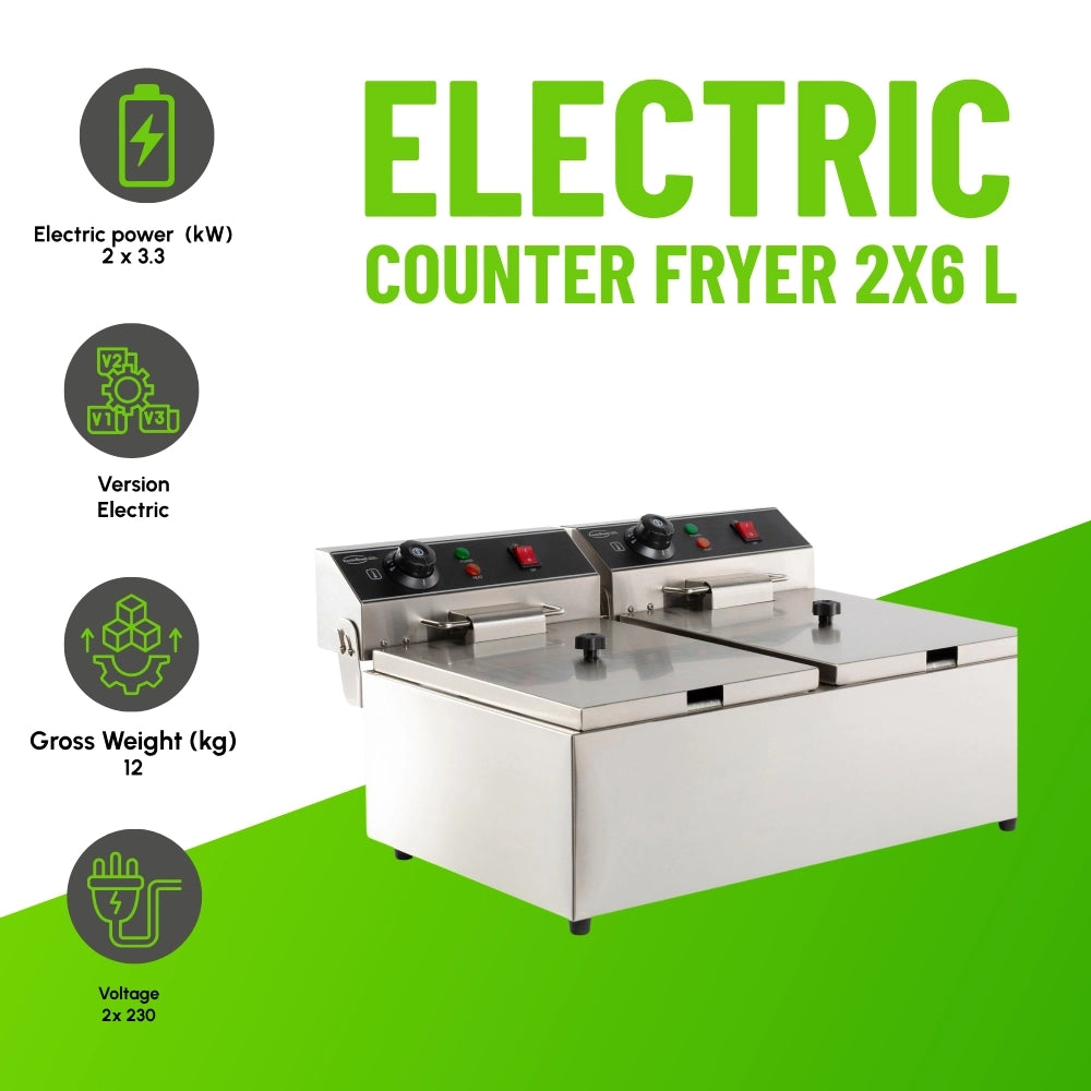 Electric Counter Fryer 2x6L Twin Tanks