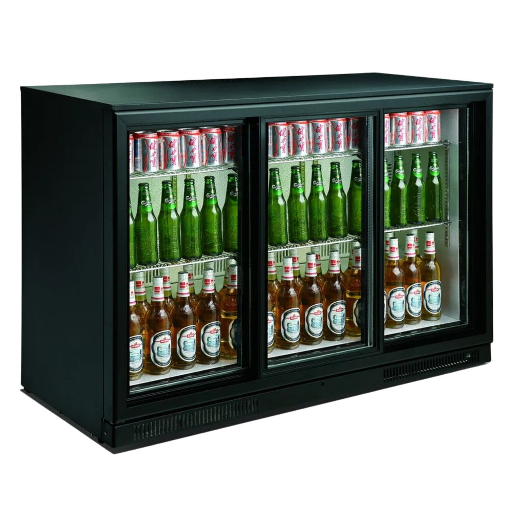 Black 3 Sliding Door Back Bar Cooler 298L