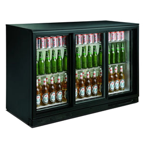 Black 3 Sliding Door Back Bar Cooler 298L