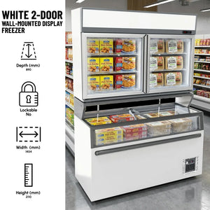 White 2-Door Wall-Mounted Display Freezer