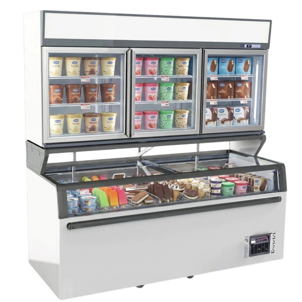 White 3-Door Wall-Mounted Display Freezer