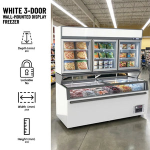 White 3-Door Wall-Mounted Display Freezer
