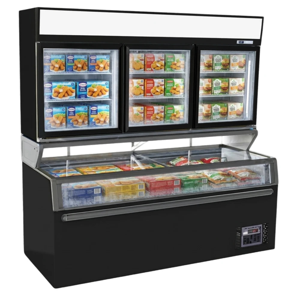 Black 3-Door Wall-Mounted Display Freezer