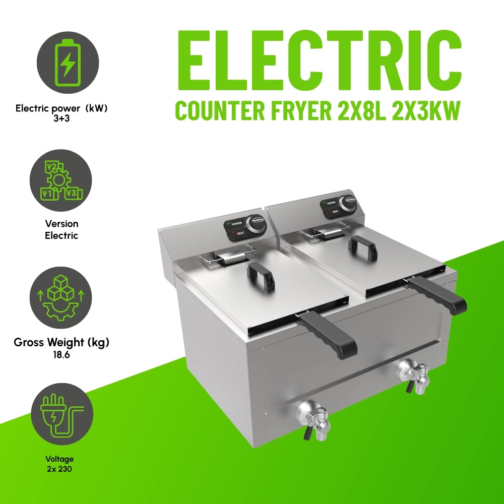 Electric Counter Fryer 2x8L 2x3KW Twin Tank