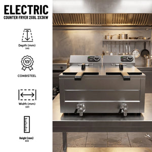 Electric Counter Fryer 2x8L 2x3KW Twin Tank