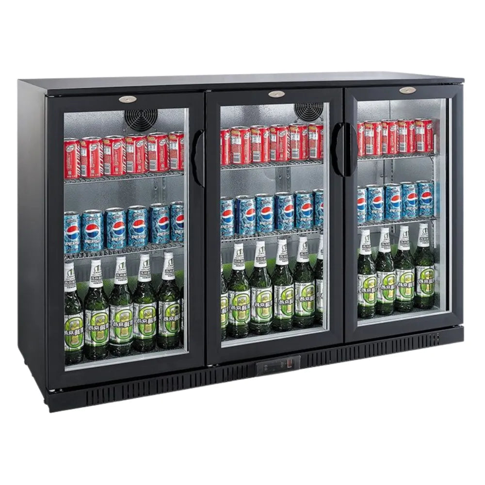Black 3 Hinged Door Back Bar Cooler 330L