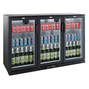 Black 3 Hinged Door Back Bar Cooler 330L