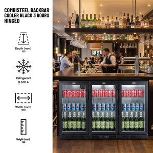 Black 3 Hinged Door Back Bar Cooler 330L