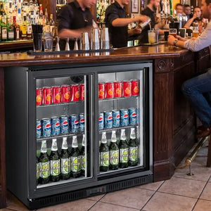 Black 2 Sliding Door Back Bar Cooler 208L