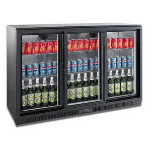 Black 3 Sliding Door Back Bar Cooler 330L