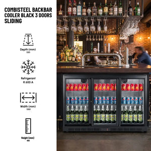 Black 3 Sliding Door Back Bar Cooler 330L