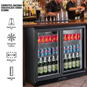 Black 2 Sliding Door Back Bar Cooler 208L