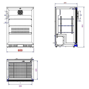 Black 1 Door Back Bar Cooler 600 x 850mm