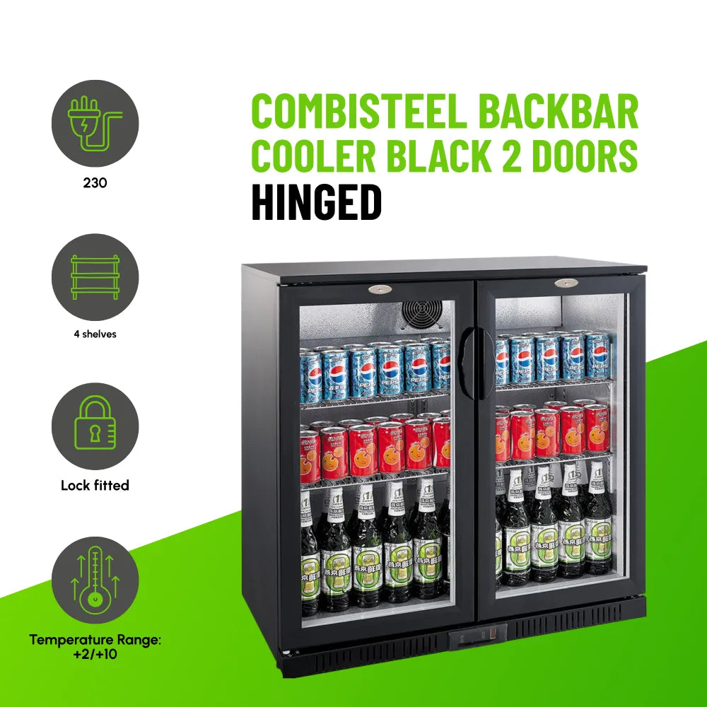 Black 2 Hinged Door Back Bar Cooler 850mm