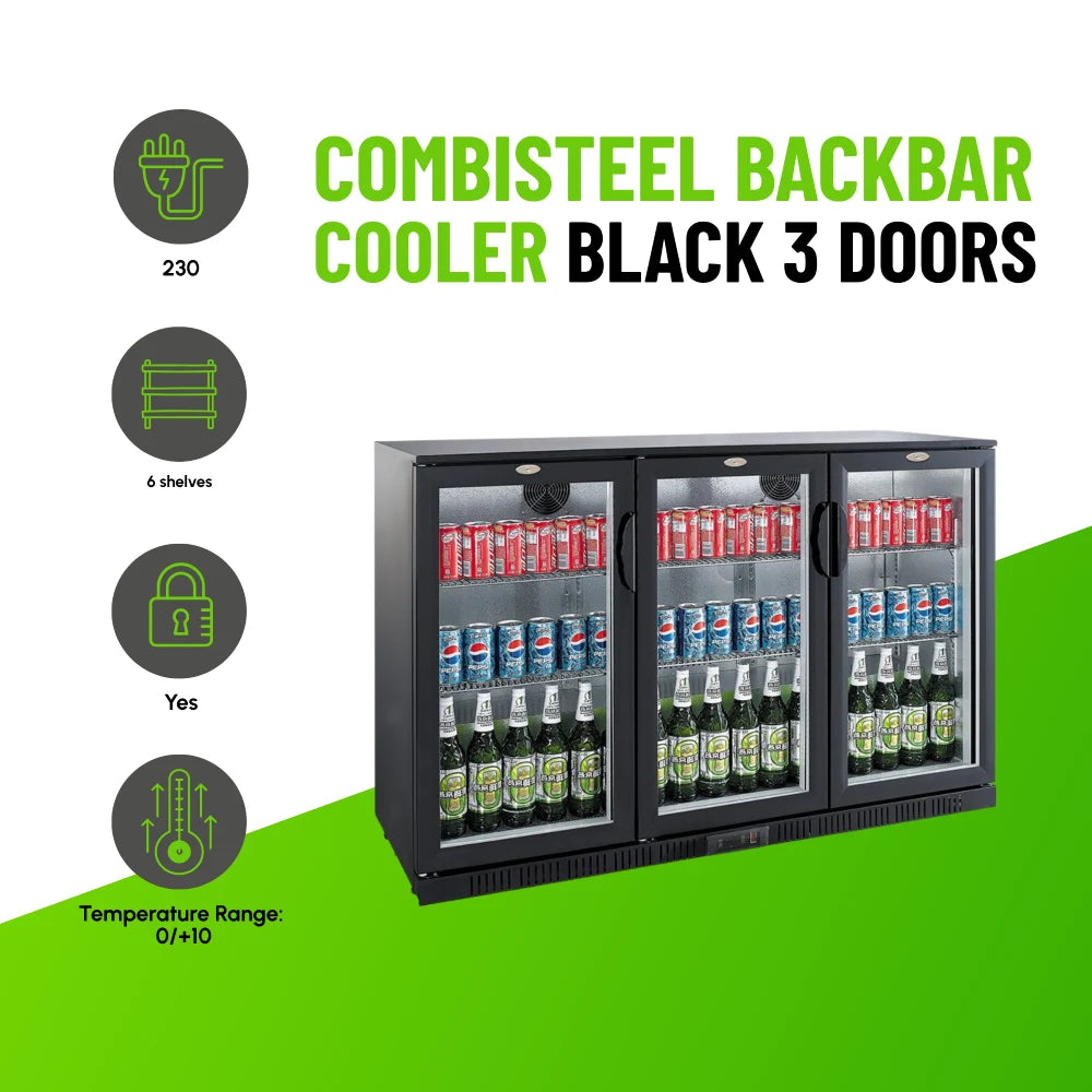 Black 3 Door Back Bar Cooler 1350mm Wide