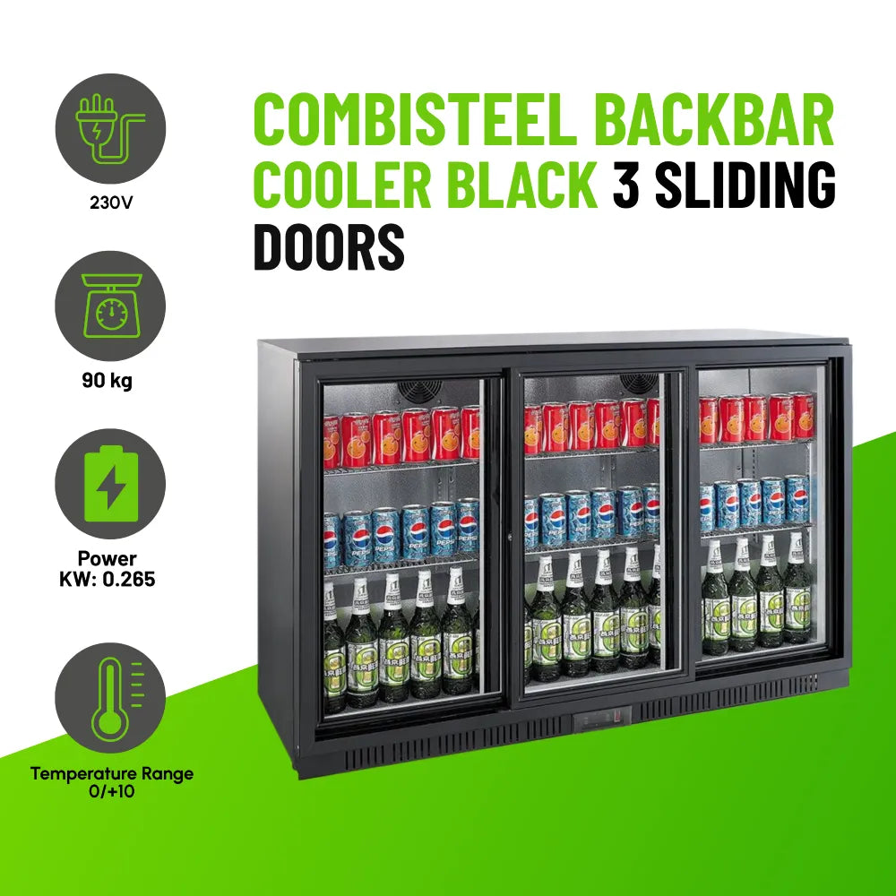 Black 3 Sliding Doors Back Bar Cooler 1350mm