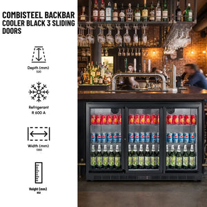 Black 3 Sliding Doors Back Bar Cooler 1350mm