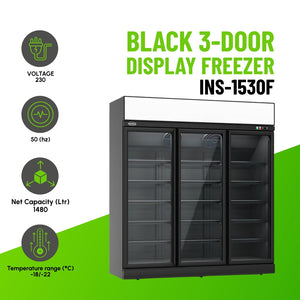 Black 3-Door Display Freezer INS-1530F