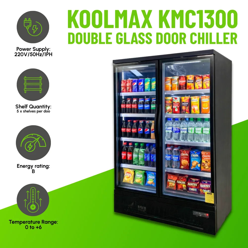 Koolmax KMC1300G Black 2 Glass Door Upright Chiller