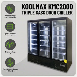 Koolmax KMC2000G Black 3 Glass Door Upright Chiller