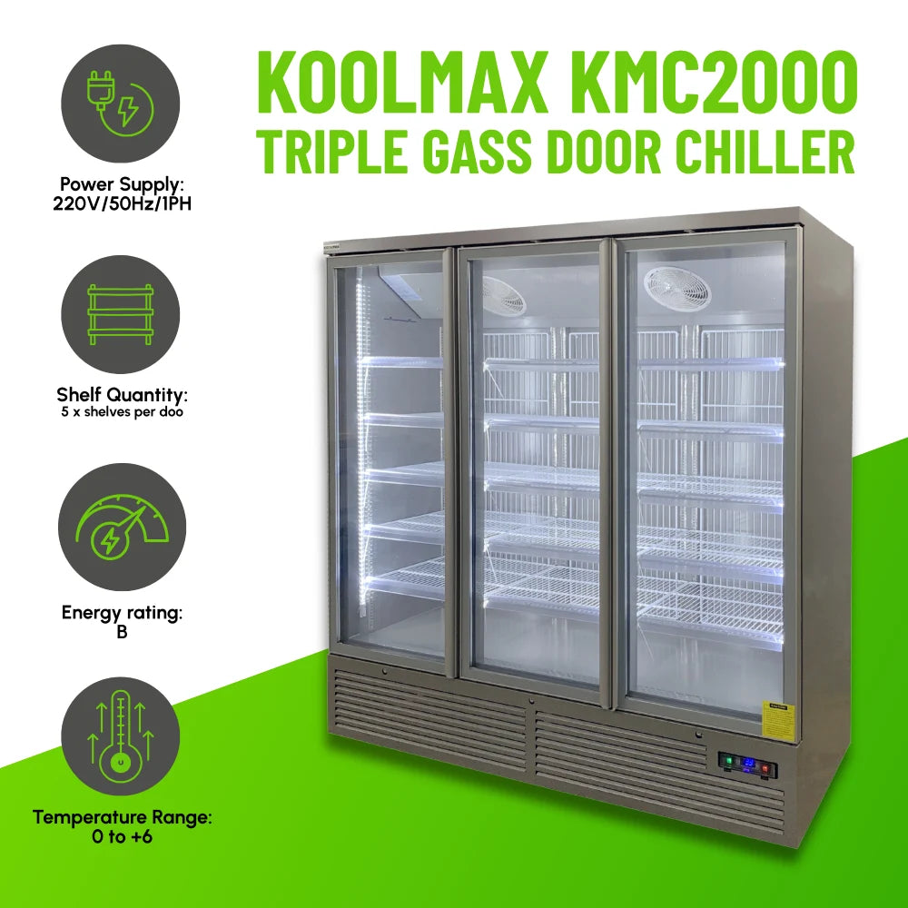 Koolmax KMC2000G Grey 3 Glass Door Upright Chiller