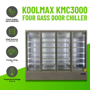 Koolmax KMC3000G Grey 4 Glass Door Upright Chiller