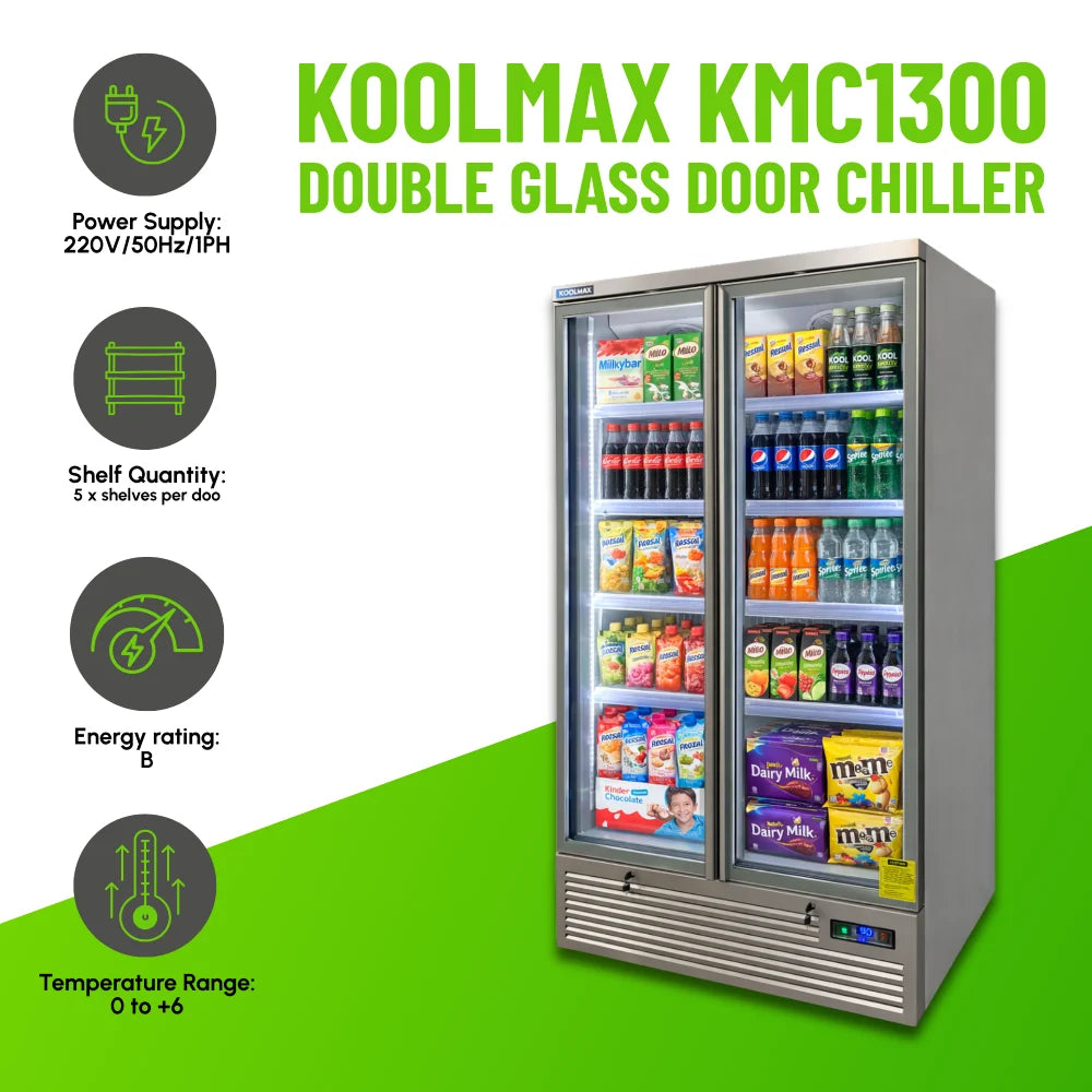 Koolmax KMF1300 Double Door Grey Upright Display Freezer