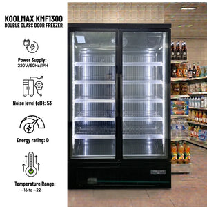 Koolmax KMF1300 Double Door Black Upright Display Freezer