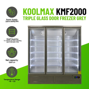 Koolmax KMF2000 Triple Door Grey Upright Display Freezer