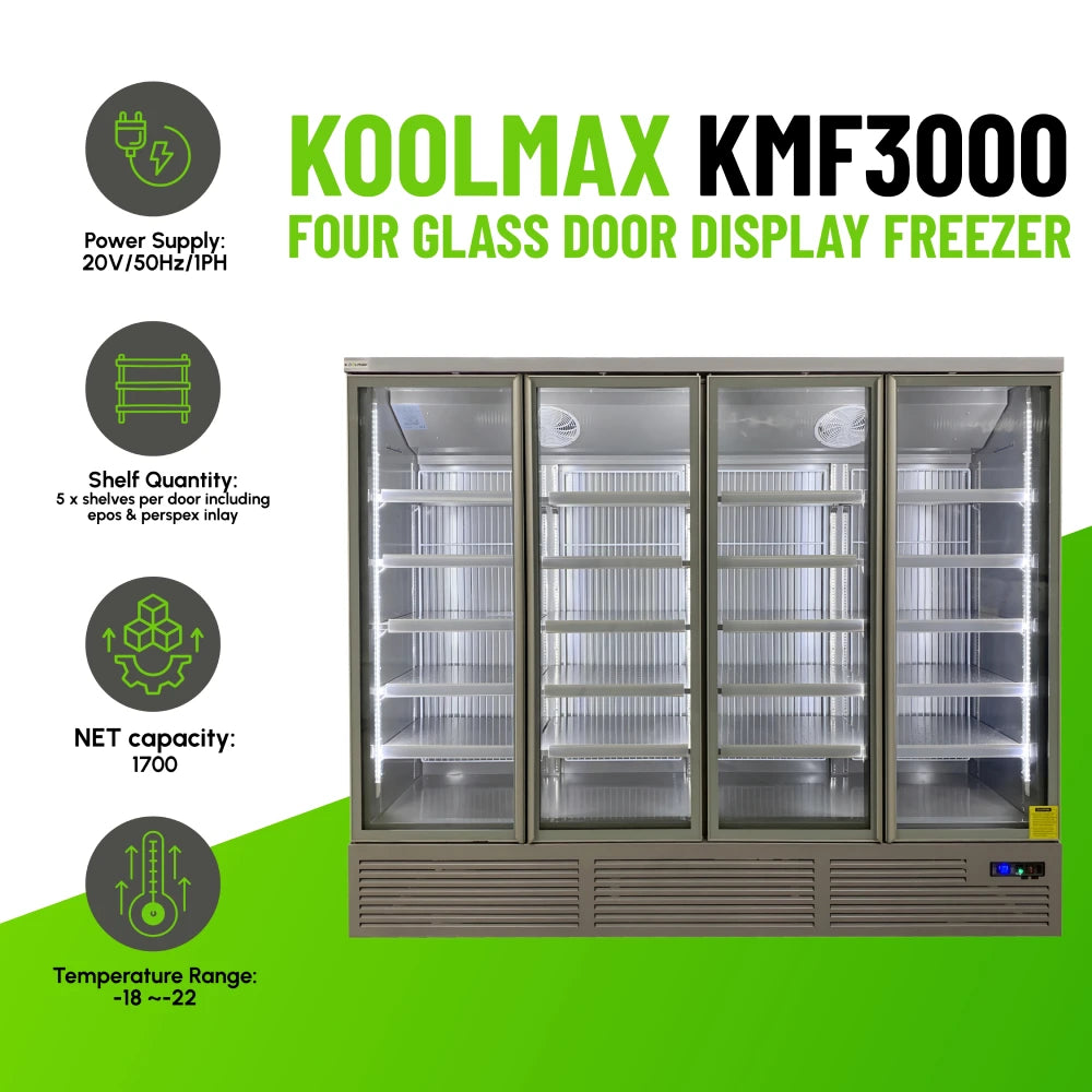 Koolmax KMF3000 Four Door Grey Upright Display Freezer