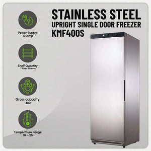 Koolmax KMF400S Single Door Upright Freezer Stainless Steel