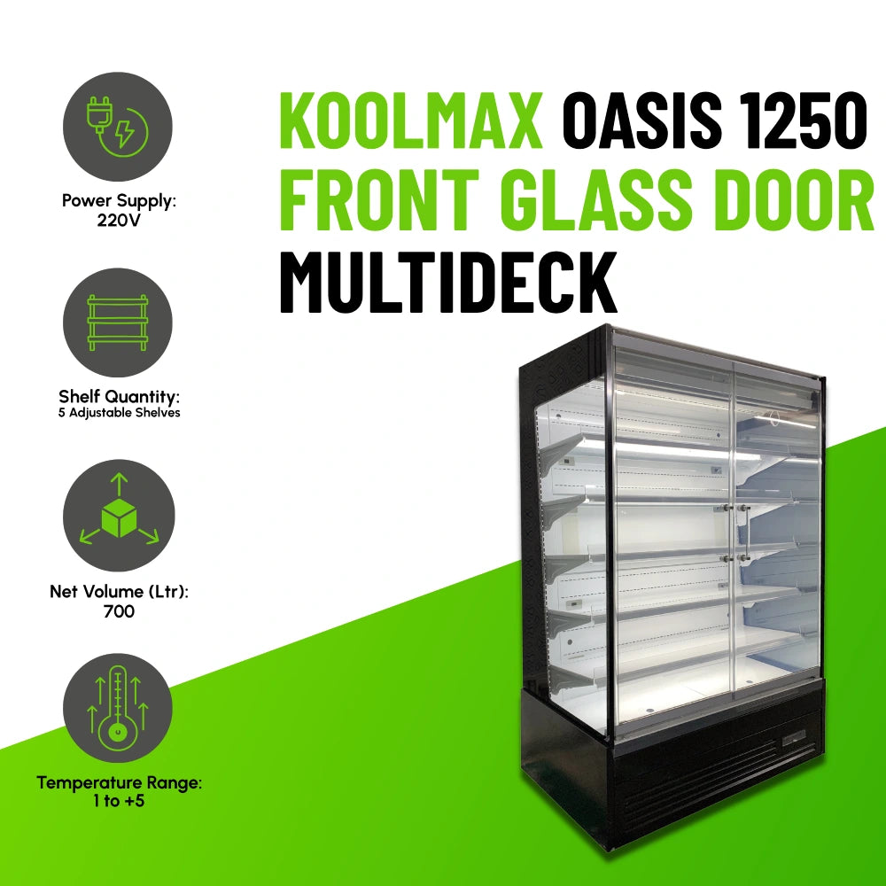 Koolmax OASIS 1250 Front Glass Door Black Multideck