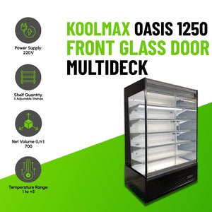 Koolmax OASIS 1250 Front Glass Door Black Multideck