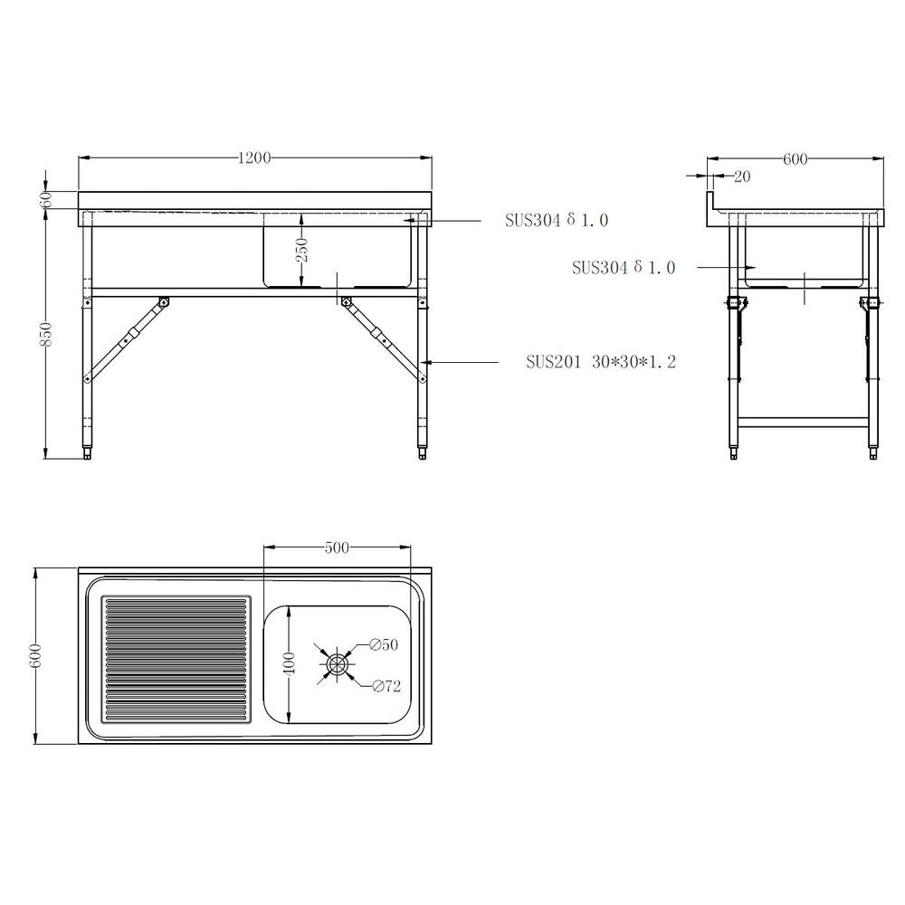 600 Fold Down Sink Unit 1200 1R