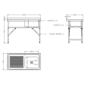 600 Fold Down Sink Unit 1200 1R