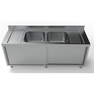 700 Two Middle Bowl Sink with Sliding Doors 2000mm
