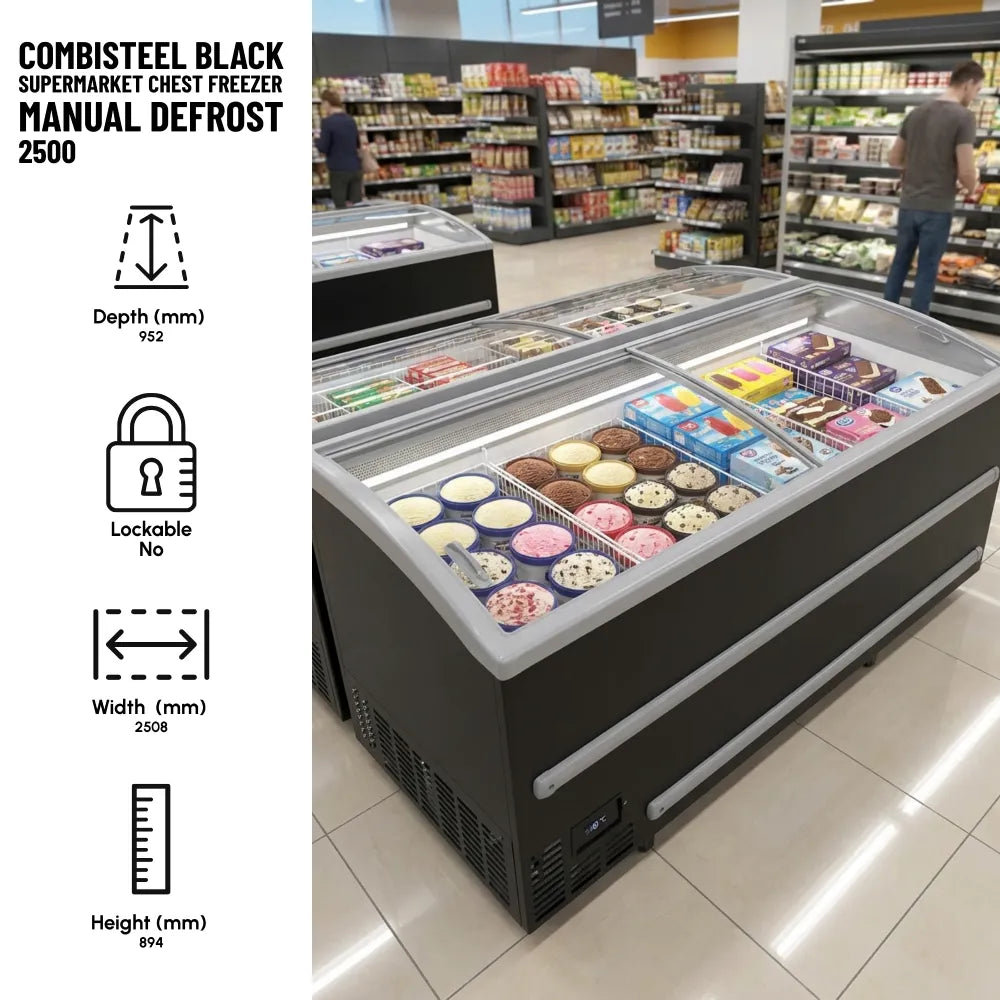 Black Supermarket Chest Freezer 2500 Manual Defrost