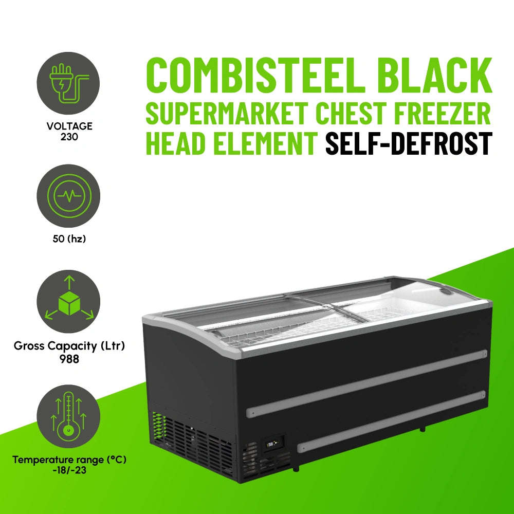 Combisteel Black Supermarket Chest Freezer Head Element Self-Defrost