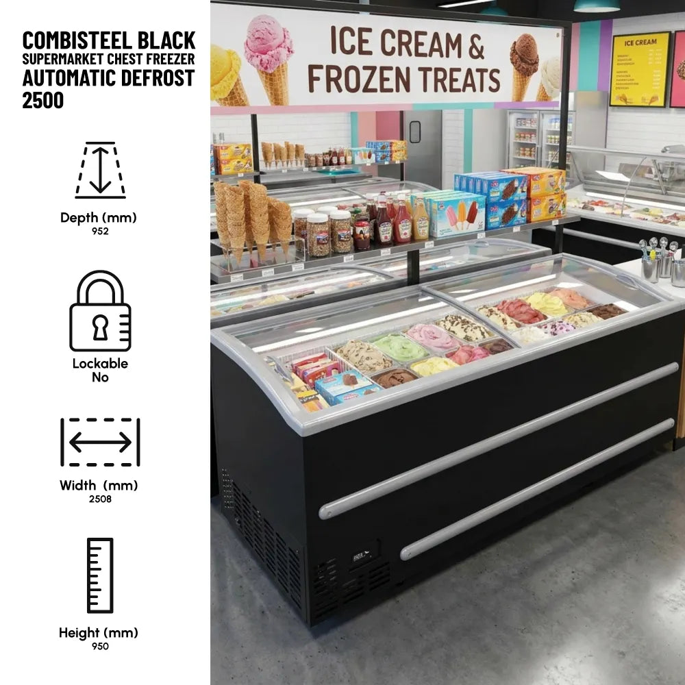 Combisteel Black Supermarket Chest Freezer 2500 Automatic Defrost