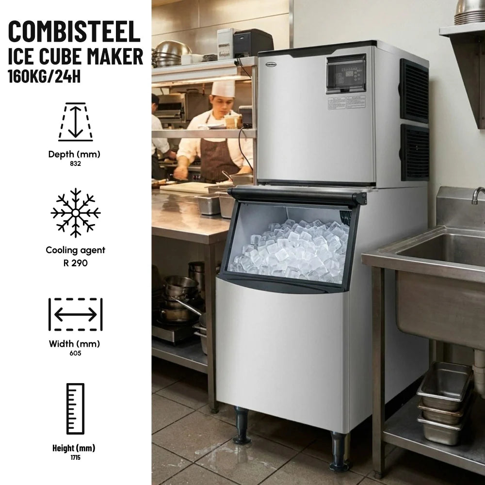 Stainless Steel Ice Cube Maker 160kg/24h