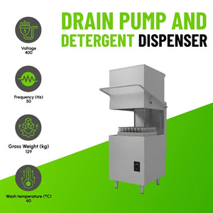 Pass-Through Dishwasher ENT 400 DP DDE (Drain Pump + Detergent Dispenser)