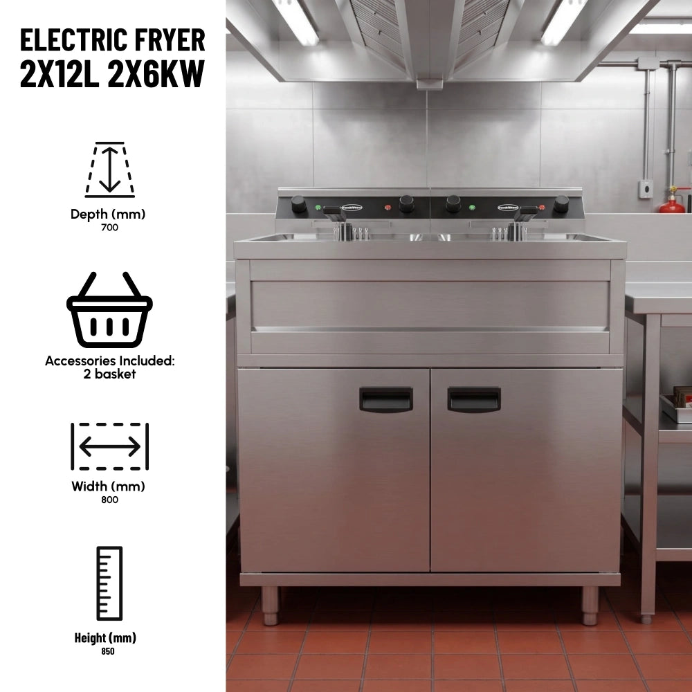 Electric Fryer 2x12L 2x6kW Twin Tank
