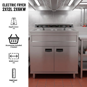 Electric Fryer 2x12L 2x6kW Twin Tank