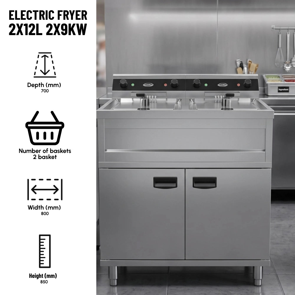Electric Fryer 2x12L 2x9kW Twin Tank