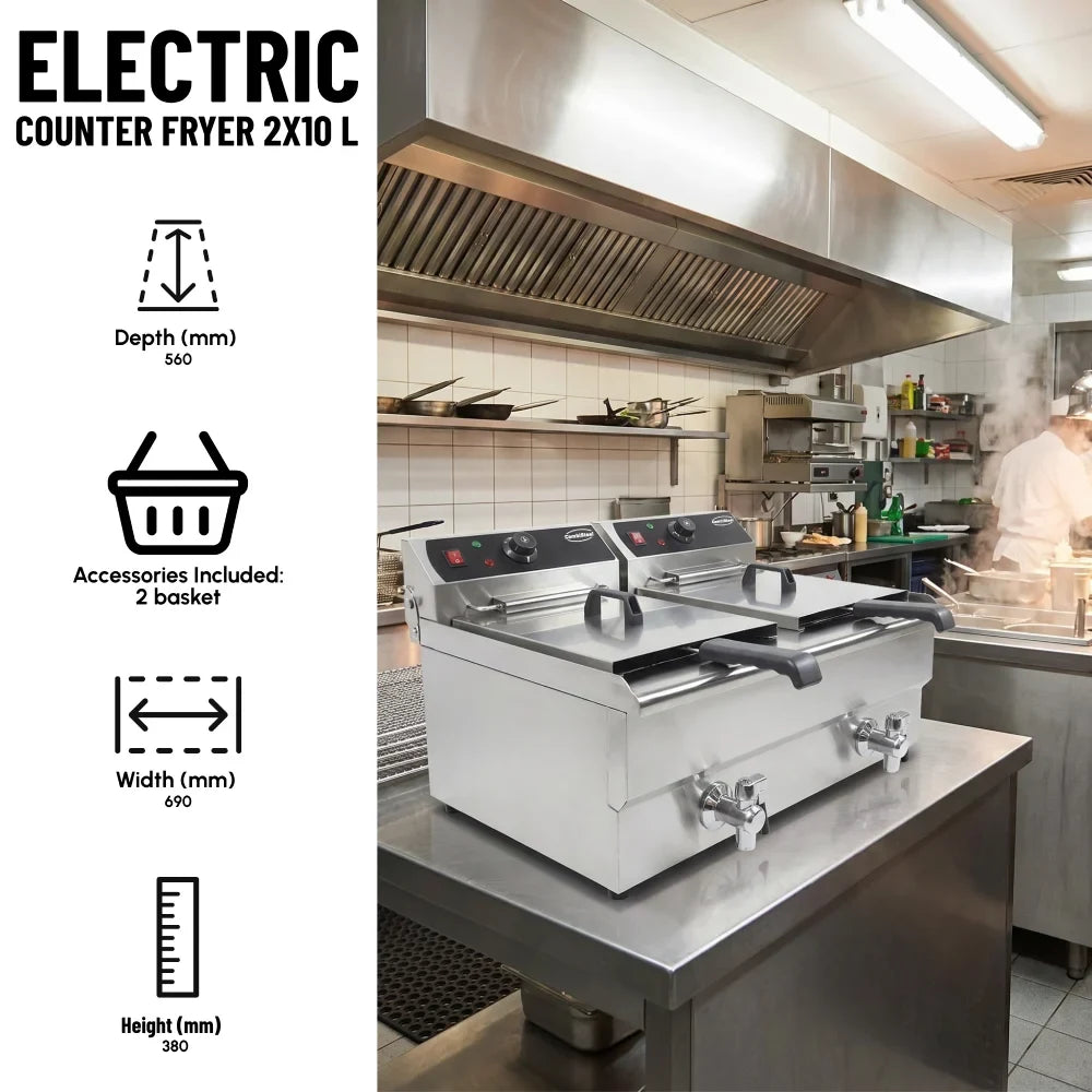 Electric Counter Fryer 2x10L Two Tanks